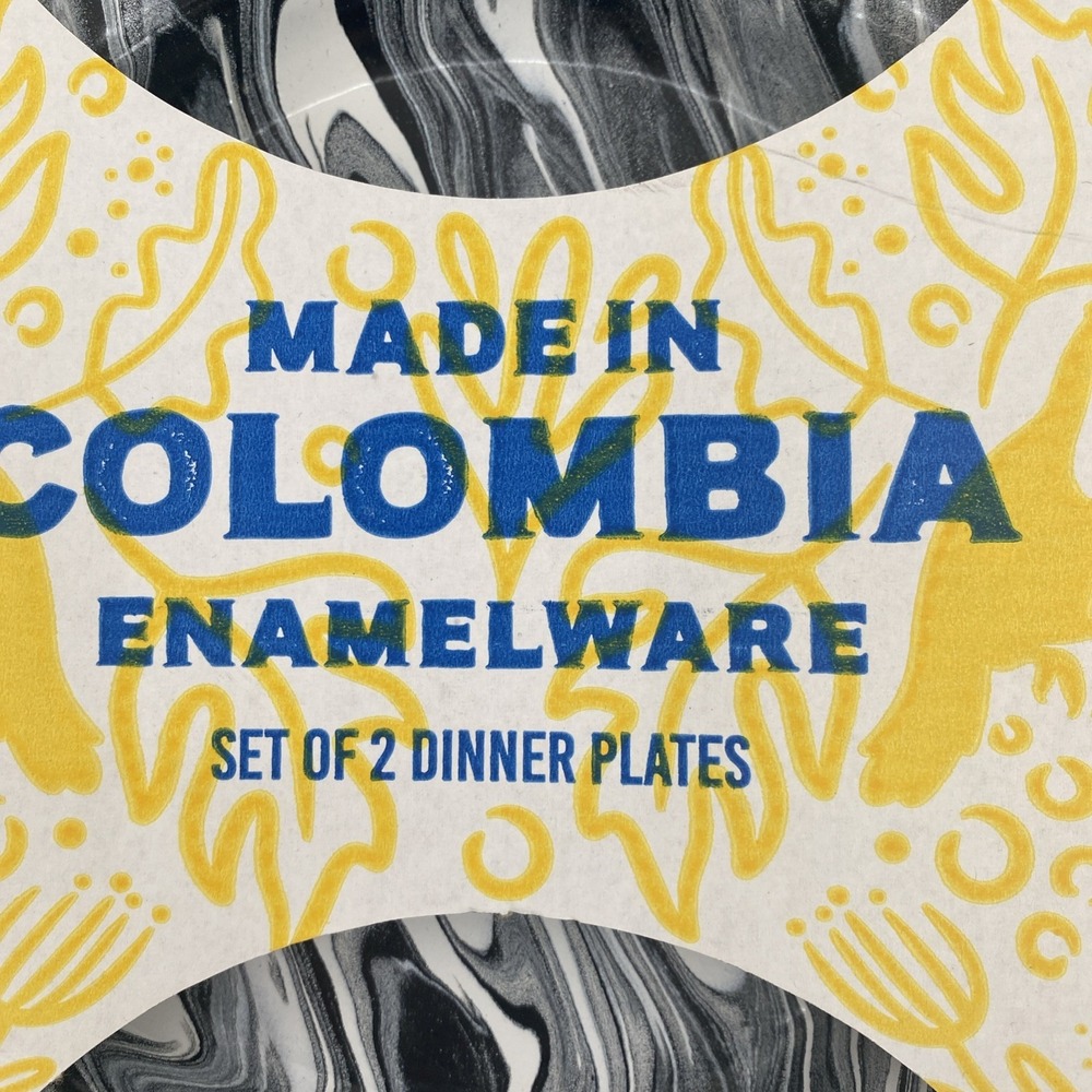 Artesano Enamelware Dinner Plates (Set of 2) Black Swirl Made In Colombia 10" - Picture 2 of 12
